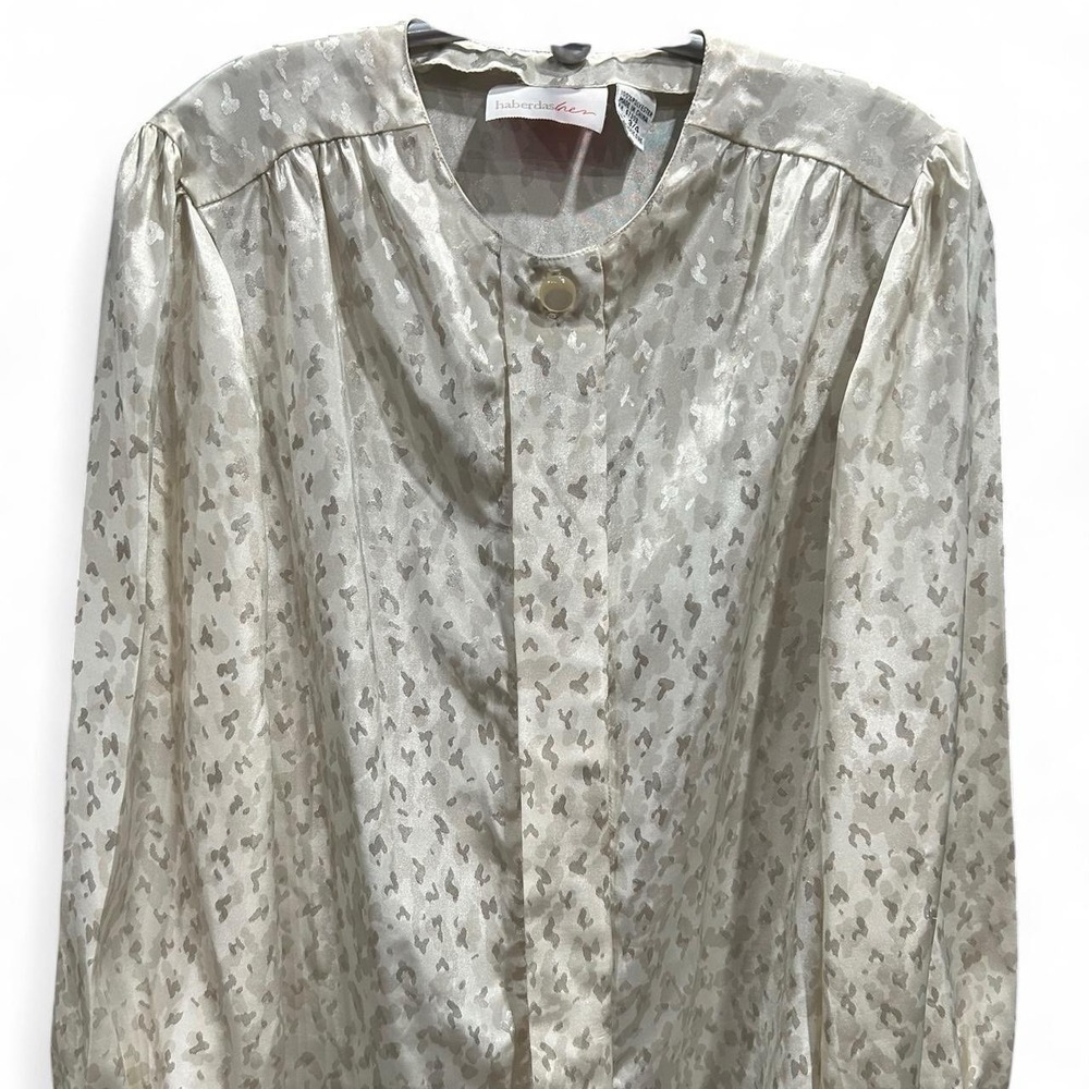 Vintage Haberdasher Cream Button Up Blouse With Subtle Print Size 3/4